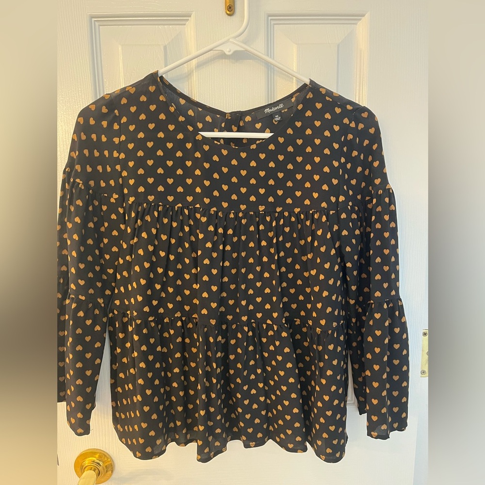 Madewell Black and Gold Heart Print Blouse